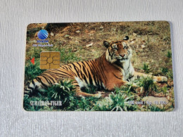 Indonesia-(ID-TLK-SS-0066B)-Sumatran Tigers 2-(15)-(100units)-(01740634)-used Card Chip+1card Prepiad Free - Indonesië