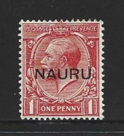 Nauru 1916 - 1931 Overprints In Centre On KGV 1d MLH , 2 Gum Tone Spots - Nauru