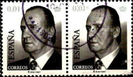 Espagne Poste Obl Yv:3424 Mi:3704A Juan Carlos I Couronne à Droite Paire (TB Cachet Rond) - Usati