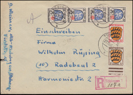 3+7+8 Wappen-Frankatur R-Bf. Not-R-Stempel TÜBINGEN 27.11.46 N. RADEBEUL 28.12. - Emisiones Generales