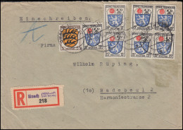 3+7 Freimarken Wappen 5+15 Pf. Auf R-Brief URACH (WÜRTT.) 25.3.47 Nach Radebeul - Emisiones Generales