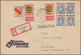 8 ZW Wappen Zwischenstegpaar Mit Rand + Zusatzfr. MiF R-Bf. REUTLINGEN 21.11.47  - Emisiones Generales