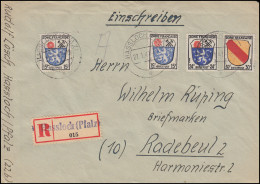 7+9+10 Wappen MiF R-Brief Not-R-Zettel HASSLOCH (PFALZ) 27.1.47 Nach Radebeul - Emisiones Generales