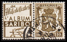 1936. BELGIE. 10 C Liontype With Advertisement Stamp Aux Philatelistes L'ALBUM SARIBO.  (Michel 416+) - JF547179 - Oblitérés