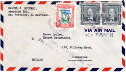 El Salvador 1949, 1 Colon+2x5 C. Auf Brief M. Luftpost-Leitstempel Nach GB - El Salvador