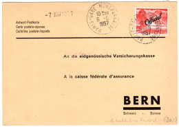 Schweiz 1957, EF 25 C. Officiel Dienstmarke Auf Antwortkarte V. Paris N. Bern - Covers & Documents