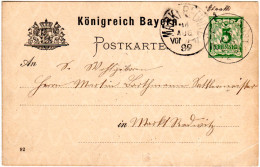 Bayern 1892, Hds. EBNATH Auf 5 Pf. Ganzsache M. Bahnpost Ftlbg-Nsg. - Brieven En Documenten