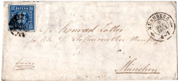 Bayern 1863, Allseits Breitrandige 6 Kr. Dunkelblau Auf Brief V. Nürnberg - Brieven En Documenten