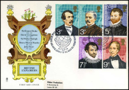 Great-Britain - FDC - British Explorers -- Sir Francis Drake, David Livingstone, Sir Walter Raleigh Etc - 1971-1980 Decimal Issues