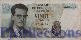 BELGIUM 20 FRANCS 1964 PICK 138 AVF - 20 Francs