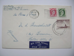 Cover 1962 By Air Mail - Hamilton Ontario To Bremen Germany, Stamp Elisabeth II 3c + 2c, Eskimo Hunter 10c, Cinderella - Brieven En Documenten