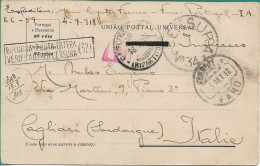 WW1 , 1918 Censored Postcard From Faro Portugal To Cagliari Italia , Portuguese And Italien Censor Stamps - Prima Guerra Mondiale