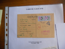 Tarif Du 05-06-1978 : Tarif Carte Postale 1F Non Aff D'ou Taxe à 2F Soit Le Double De L'insuffisance - 1960-.... Brieven & Documenten