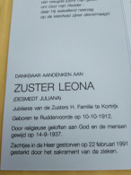 Doodsprentje Juliana Desmedt / Ruddervoorde 10/10/1912 - 22/2/1991 ( Zuster Leona / Zuster V/d H. Familie ) - Religione & Esoterismo