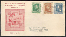 PHILIPPINES XXXIII International Eucharistic Congress 1937 With Yvert 289/291 To USA - Philippinen