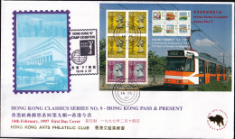 HONG KONG- CLASSIC SERIES No. 9 - 100 YRS  OF TRANSPORT IN HONG KONG- TRAMS- PASS & PRESENT- FDC - 1997- FC2-177 - Brieven En Documenten