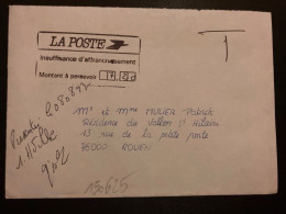 LETTRE + T + LA POSTE MONTANT A PERCEVIR 7,20 + OBL.8-8 1997 76 ROUEN HOTEL DE VILLE - 1960-.... Brieven & Documenten