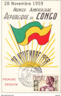 CONGO 1959 CARTE PREMIERE EMISSION Yvert 135, Michel 1 - FDC