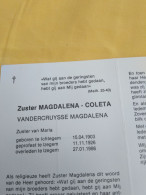 Doodsprentje Magdalena Vandercruysse / Ichtegem 15/4/1903 Izegem 27/1/1986 ( Zuster Magdalena Coleta ) - Religione & Esoterismo