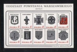 POLAND SOLIDARNOSC SOLIDARITY WW2 WARSAW UPRISING BATTALION BADGES SERIES 1 SHEETLET PERF Freedom From Nazi Germany - Viñetas Solidarnosc