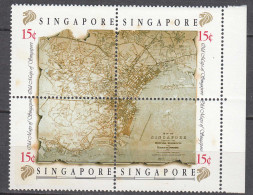 SINGAPUR - SINGAPORE 1989 4 X 15 C. MAP OF SINGAPORE Im 4er Block ** MNH  (32905 - Singapore (1959-...)