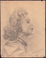 Dessin Au Crayon ( 21 X 27 Cm ) " Portrait De Lilian Harvey, Chanteuse Et Actrice Anglo-allemande " - Dessins