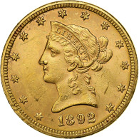 États-Unis, $10, Eagle, Coronet Head, 1892, U.S. Mint, Or, TTB+, KM:102 - 5$ - Half Eagles - 1866-1908: Coronet Head