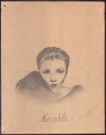 Dessin Au Crayon ( 21 X 27 Cm ) " Portrait De Annabella, Actrice Française " Pliures, Taches, Trous - Dessins