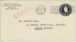 Vereinigte Staaten / USA 1928, Ganzsachen-Brief / Stationery City Hall New York - Berlin (Deutschland), S/S Homeric - 1921-40