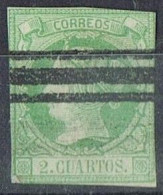 Sello 2 Cuartos Verde Isabel II 1860, Anulado Barrado,   Edifil Num 51S º - Gebruikt