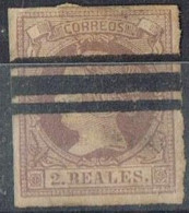Sello 2 Reales Lila De Isabel II 1860, Anulado Barrado,  Edifil Num 56S º - Gebruikt