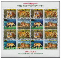 BANGLADESH 2013 SAVE TIGER ROYAL BENGAL TIGER PROTECT MOTHER LIKE SUNDARBANS FAUNA ANIMALS FULL SHEETLET MS MNH - Bangladesch