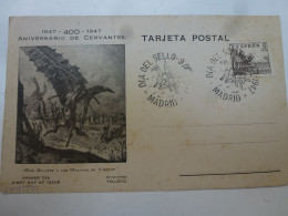 Entier Postal Espagne Tarjeta Postal Aniversario De Cervantes Ediciones Toledo 1947 Madrid - 1931-....