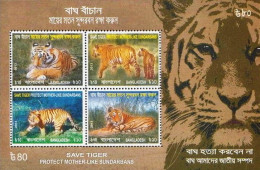 BANGLADESH 2013 SAVE TIGER ROYAL BENGAL TIGER PROTECT MOTHER LIKE SUNDARBANS FAUNA ANIMALS MINIATURE SHEET MS MNH - Bangladesch