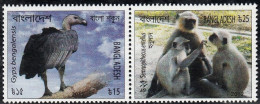 BANGLADESH 2012 ENDANGERED SPECIES VULTURE & MONKEY FAUNA ANIMALS BIRDS SE-TENANT PAIR MNH - Bangladesch