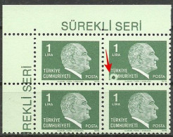 Turkey; 1979 Regular Issue Stamp 1 L. ERROR "Print Stain" - Ongebruikt
