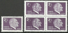 Turkey; 1979 Regular Issue Stamp 2 1/2 L. ERROR "Sloppy Print" Block Of 4 - Ongebruikt