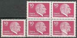 Turkey; 1979 Regular Issue Stamp 10 L. ERROR "Print Stain" (Block Of 4) - Ongebruikt