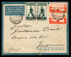 SOMALIA ITALIANA, BUSTA 1938, SASS. AOI 5+A3, MOGADISCIO X GIOVINAZZO - Somalia