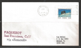 1986 Paquebot Cover, Norway Stamp Mailed In San Francisco, California - Brieven En Documenten
