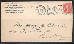 1903 San Antonio Texas (Nov 13) Flag Cancel 1, Corner Card - Storia Postale