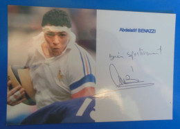 AUTOGRAPHE DE RUGBY   -   ABDELATIF BENAZZI SUR PHOTO - Sportspeople