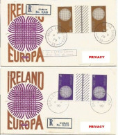 Europa CEPT 1970 Eire Ireland Issue 2v In Gutter Pairs On 2 FDCs Traveled To Italy - 1970