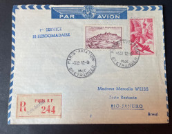 Lettre Recommandé Par Avion 1946 Paris Rio De Janeiro 1er Service Hebdomadaire - 1927-1959 Storia Postale