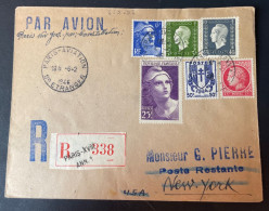 Lettre Recommandé Par Avion 1946 Paris New York USA Par Constellation - 1927-1959 Storia Postale