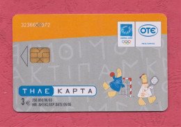 Grecia, Greece-Athens, Olympic Games 2004- Tenis And Handball. Used Phone Card With Chip Y 3 Euros. Exp. 6.2205. - Grecia