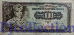 YUGOSLAVIA 1000 DINARA 1955 PICK 71b FINE+ - Yugoslavia