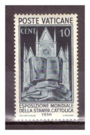 VATICANO - 1936 - Esposizione Mondiale Della Stampa Cattolica Cent. 10  *TL - Neufs