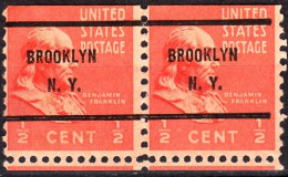 USA Precancels New York 1938 Sc803 ½c Franklin. BROOKLYN / N.Y. PAIR. Defect - Prematasellado