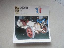 1912-1913 - Voitures De Sport - Grégoire 13/18 - Moteur 4 Cylindres En Ligne - France - Fiche Technique - - Autres & Non Classés